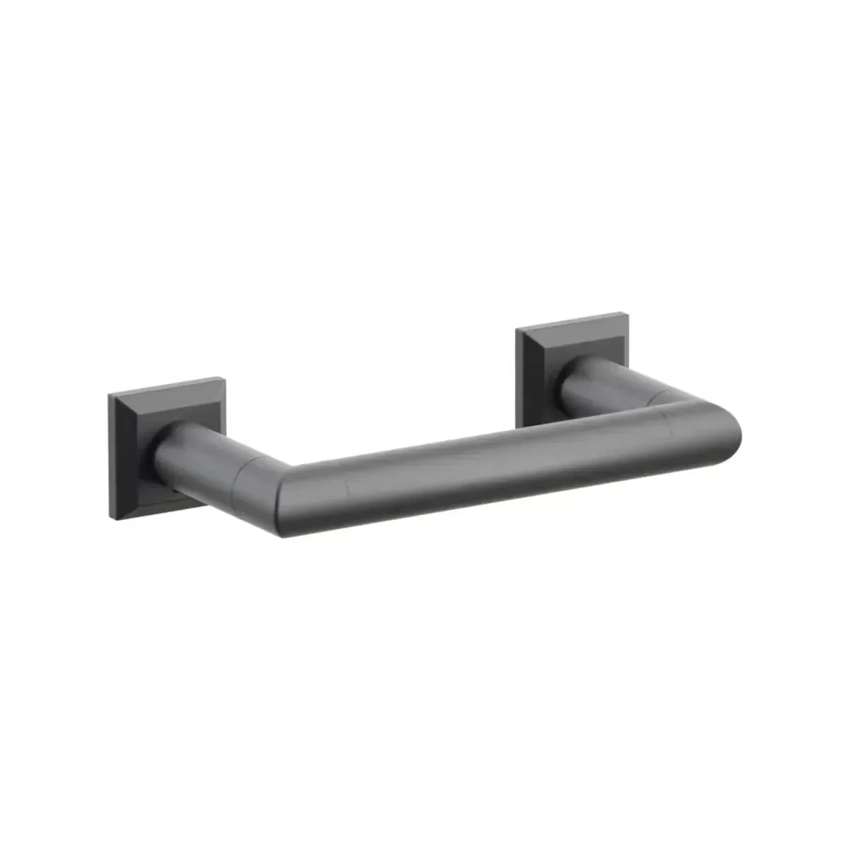 The Emtek Modern Tubular Brass Paper Holder - Pivoting Double Post with Chamfered Square Rosette in Flat Black finish.
