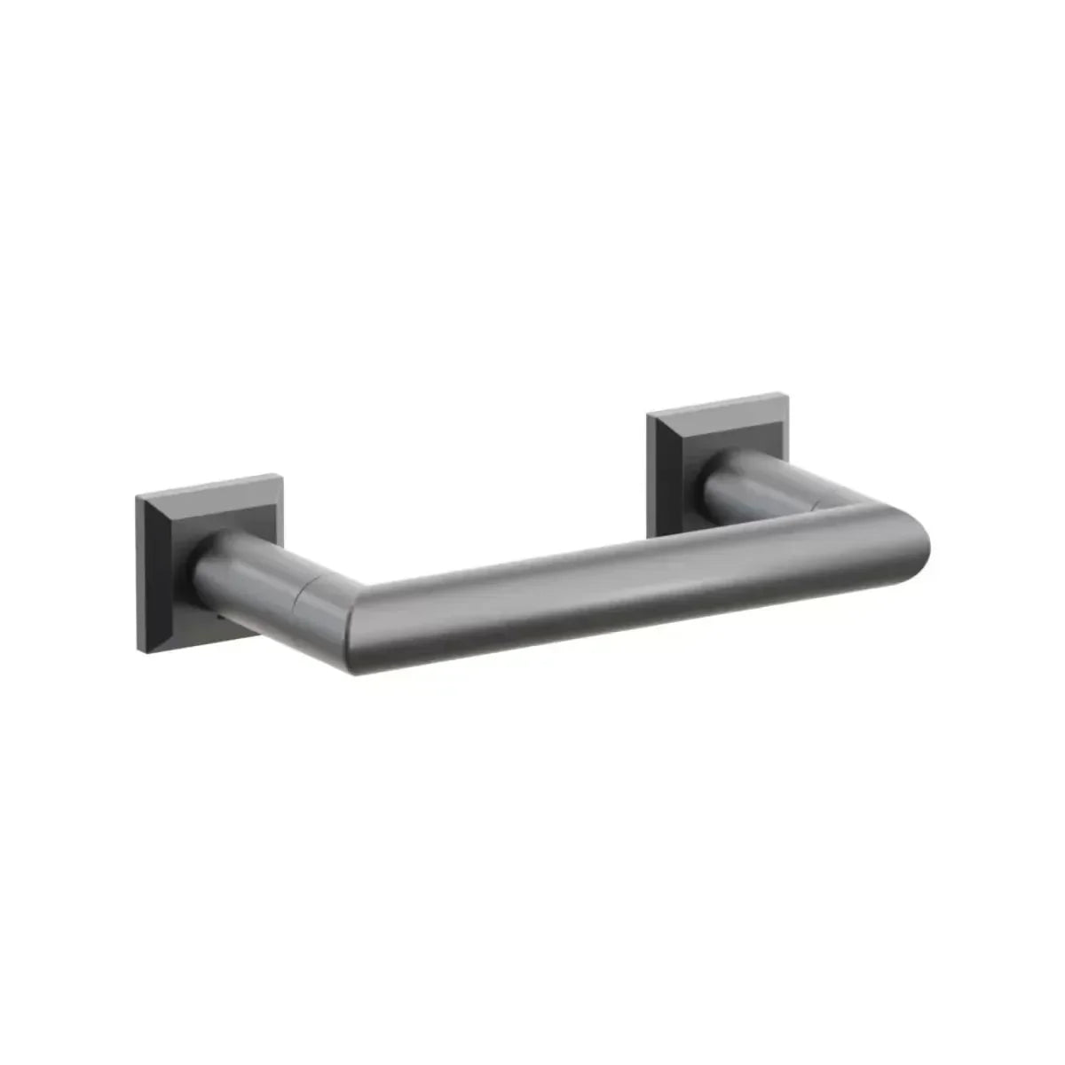 The Emtek Modern Tubular Brass Paper Holder - Pivoting Double Post with Chamfered Square Rosette in Oil Rubbed Bronze finish.