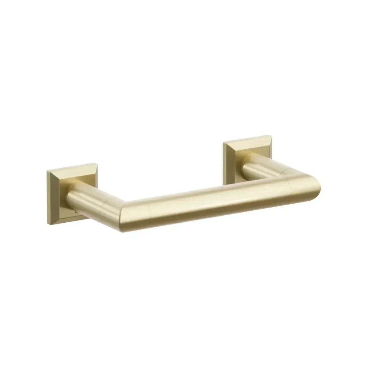 The Emtek Modern Tubular Brass Paper Holder - Pivoting Double Post with Chamfered Square Rosette in Satin Brass finish.