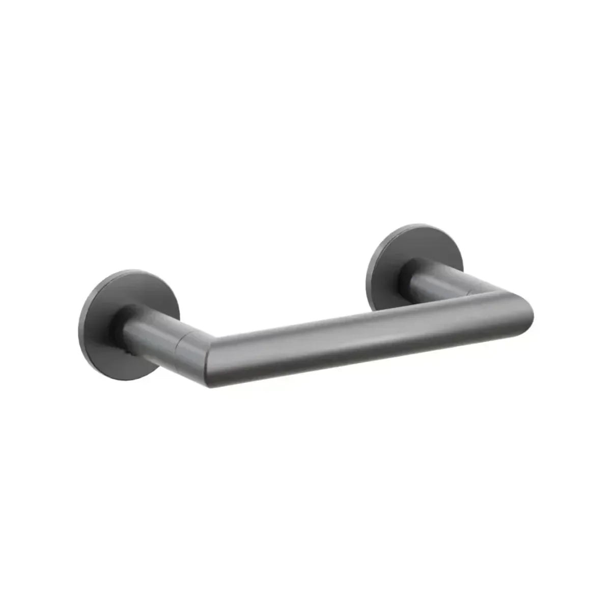 The Emtek Modern Tubular Brass Paper Holder - Pivoting Double Post with Small Disc Rosette in Flat Black finish.