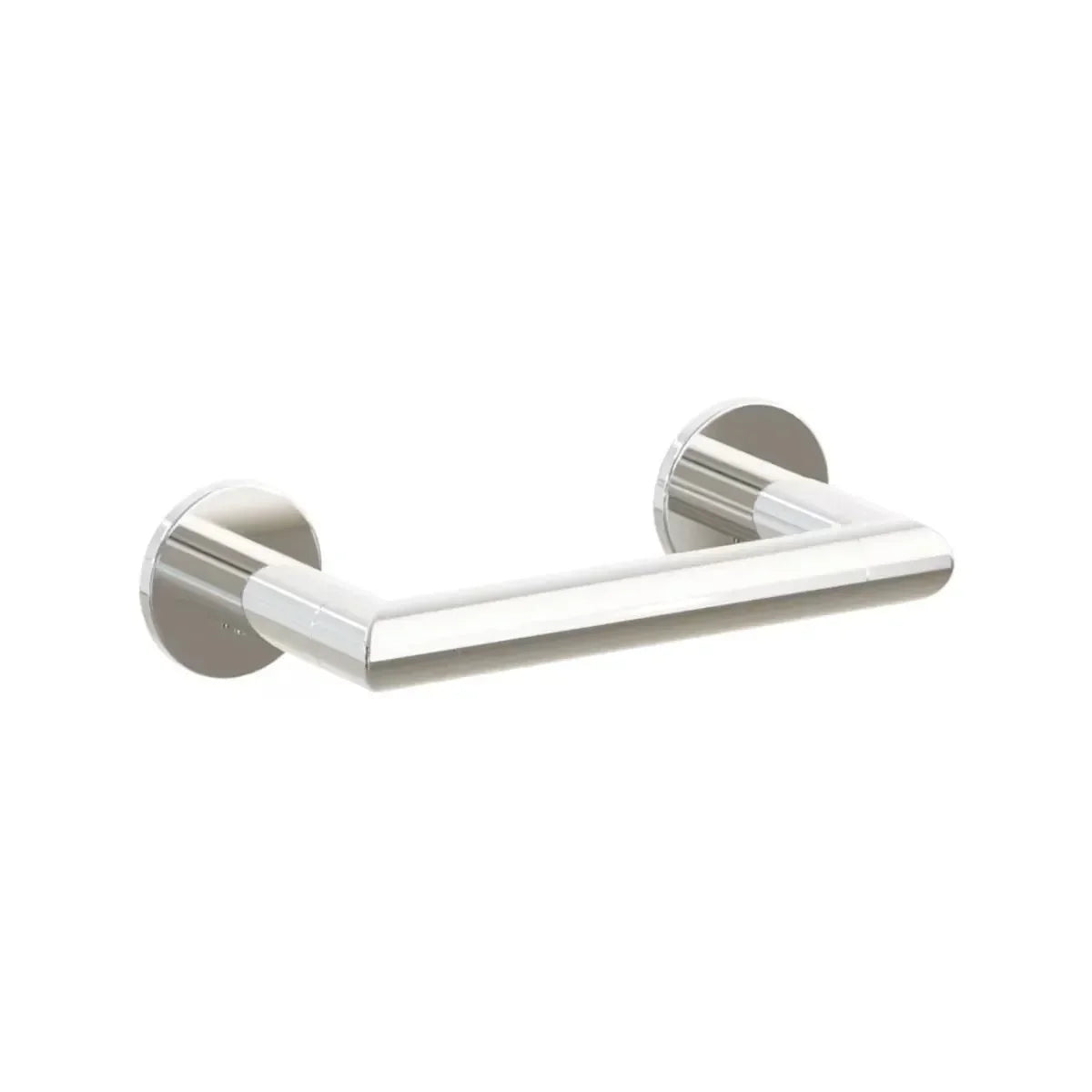 The Emtek Modern Tubular Brass Paper Holder - Pivoting Double Post with Small Disc Rosette in Lifetime Polished Nickel finish.
