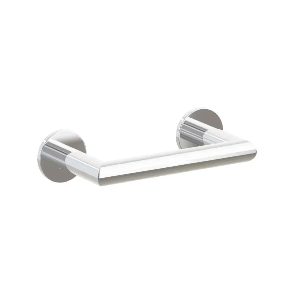 The Emtek Modern Tubular Brass Paper Holder - Pivoting Double Post with Small Disc Rosette in Polished Chrome finish.