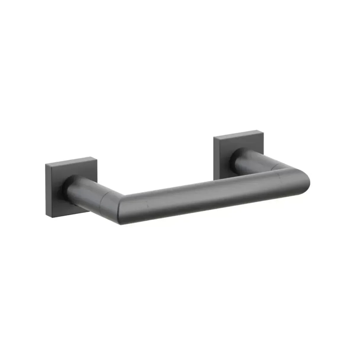 The Emtek Modern Tubular Brass Paper Holder - Pivoting Double Post with Small Square Rosette in Flat Black finish.