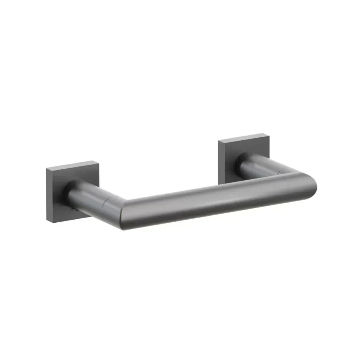 The Emtek Modern Tubular Brass Paper Holder - Pivoting Double Post with Small Square Rosette in Oil Rubbed Bronze finish.