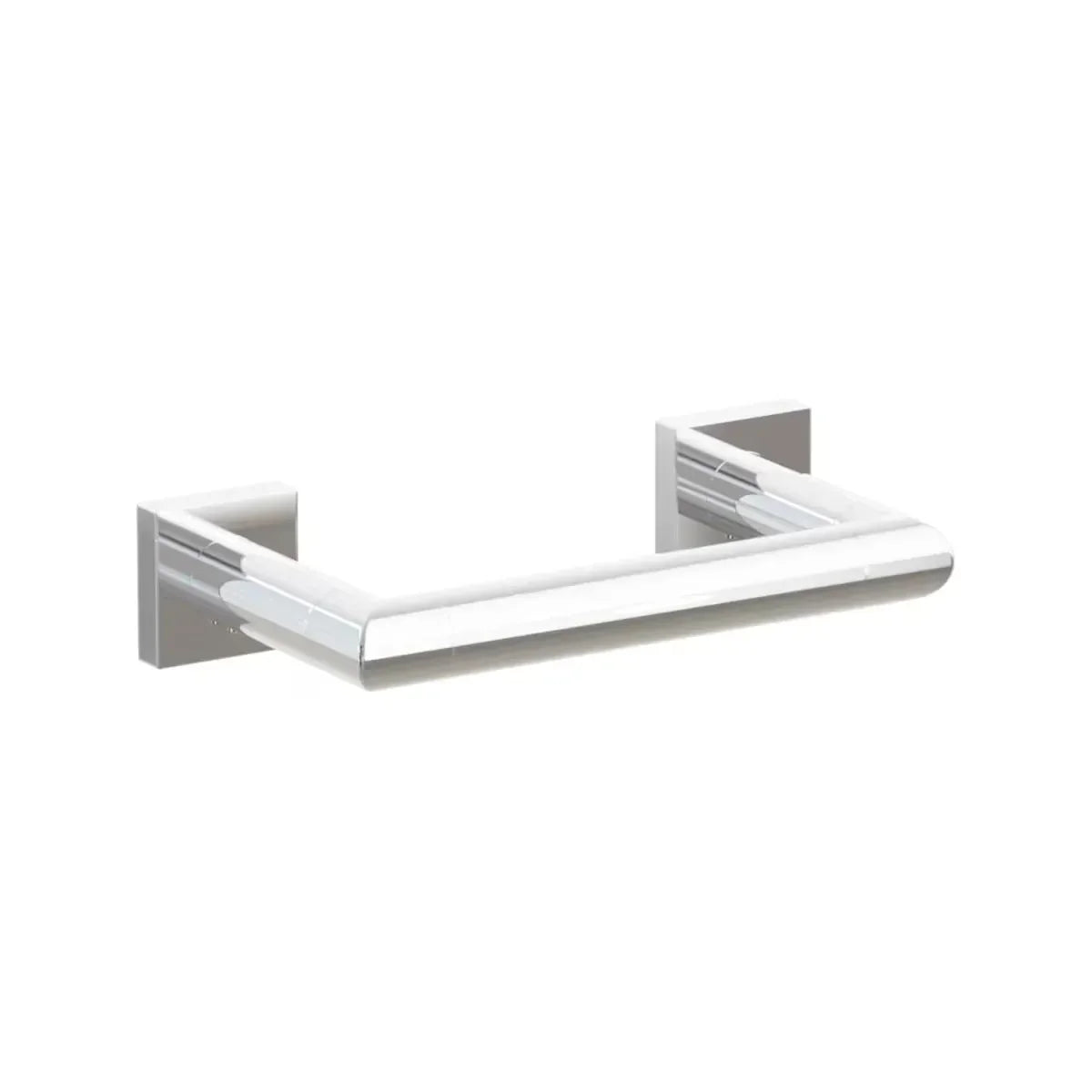 The Emtek Modern Tubular Brass Paper Holder - Pivoting Double Post with Small Square Rosette in Polished Chrome finish.
