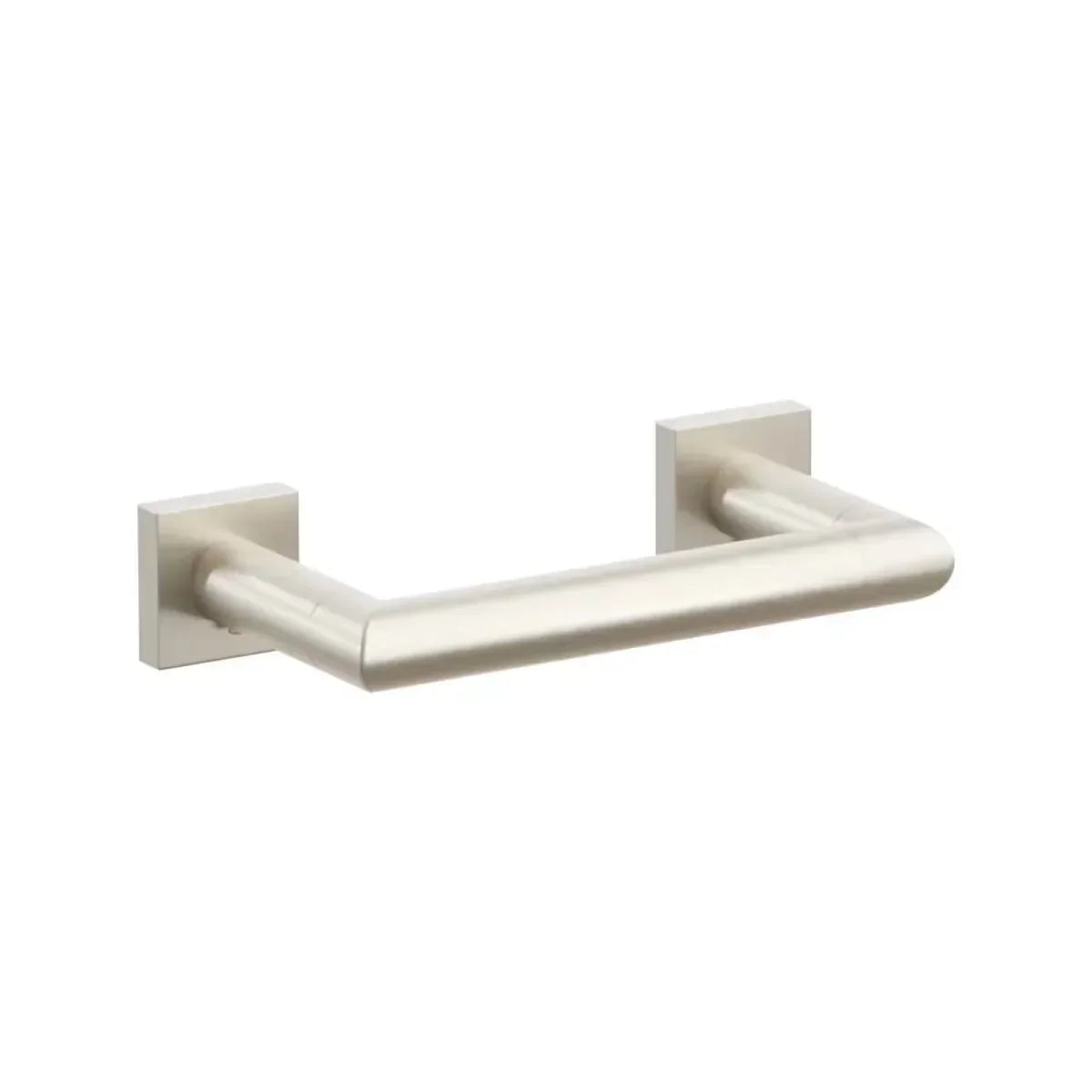 The Emtek Modern Tubular Brass Paper Holder - Pivoting Double Post with Small Square Rosette in Satin Nickel finish.