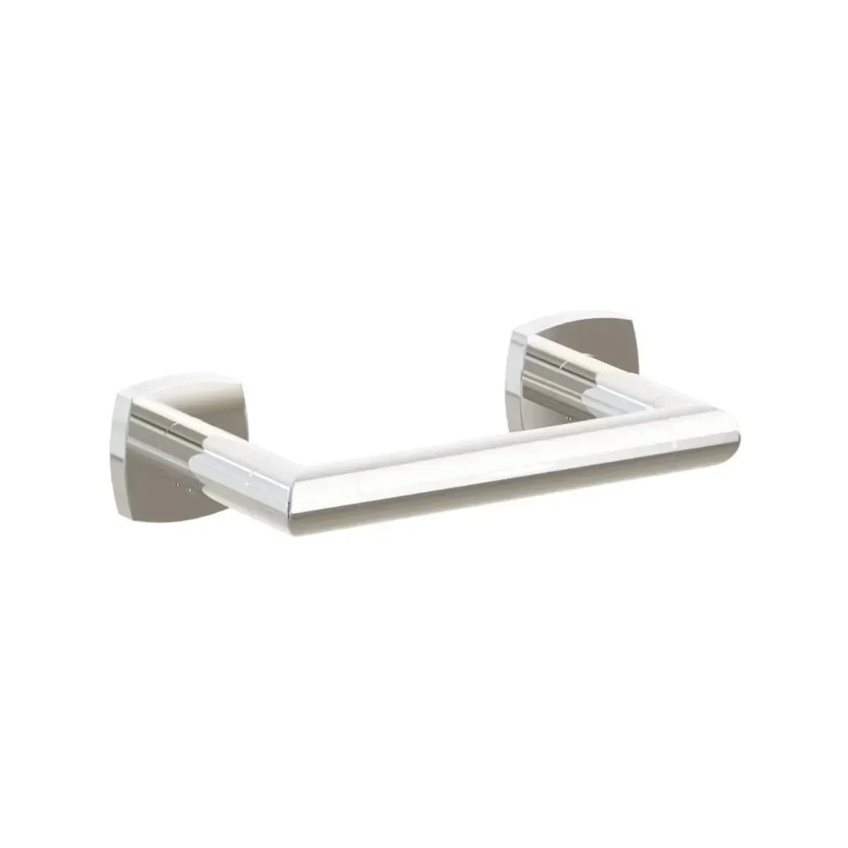 The Emtek Modern Tubular Brass Paper Holder - Pivoting Double Post with Soft Square Rosette in Lifetime Polished Nickel finish.