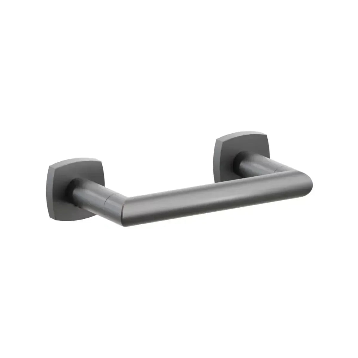 The Emtek Modern Tubular Brass Paper Holder - Pivoting Double Post with Soft Square Rosette in Oil Rubbed Bronze finish.