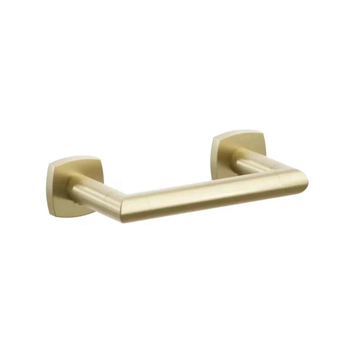 The Emtek Modern Tubular Brass Paper Holder - Pivoting Double Post with Soft Square Rosette in Satin Brass finish.