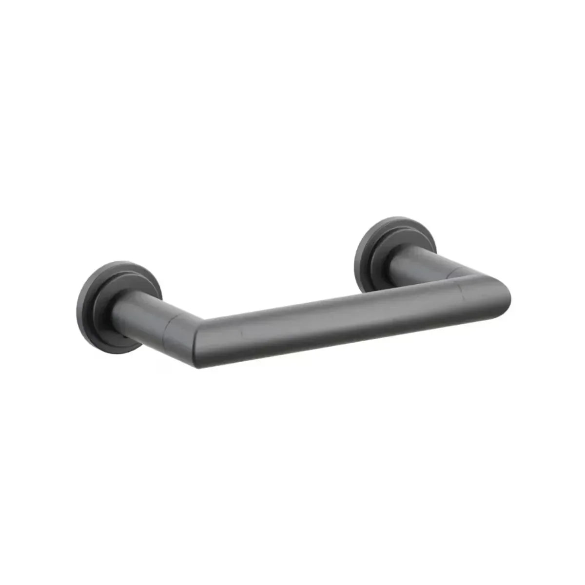 The Emtek Modern Tubular Brass Paper Holder - Pivoting Double Post with Step Disk Rosette in Flat Black finish.