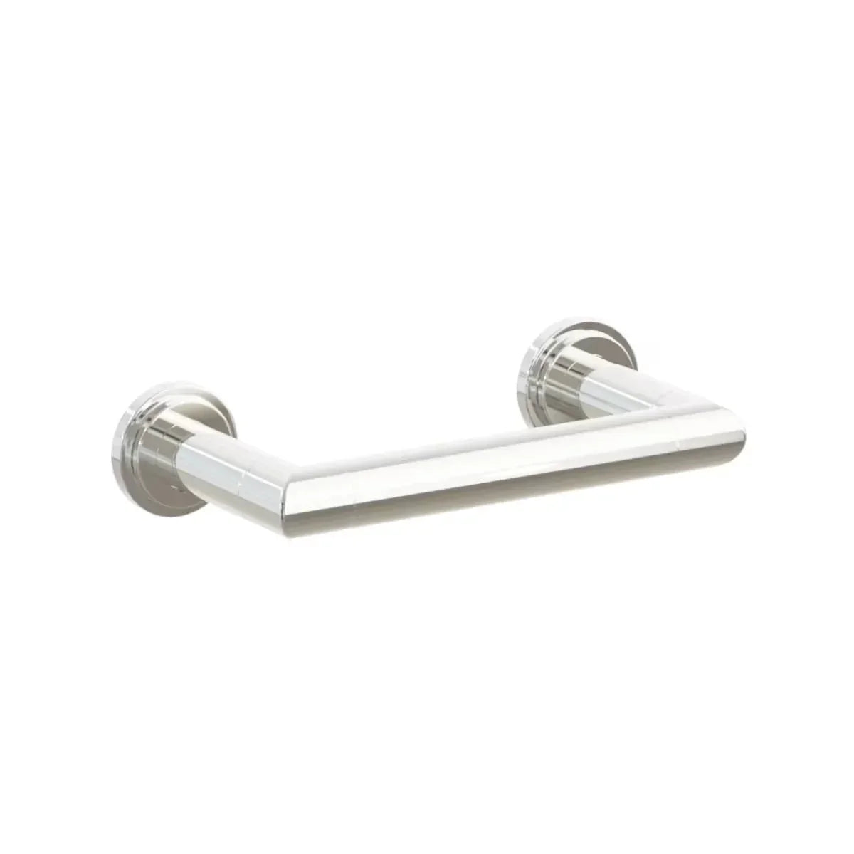 The Emtek Modern Tubular Brass Paper Holder - Pivoting Double Post with Step Disk Rosette in Lifetime Polished Nickel finish.