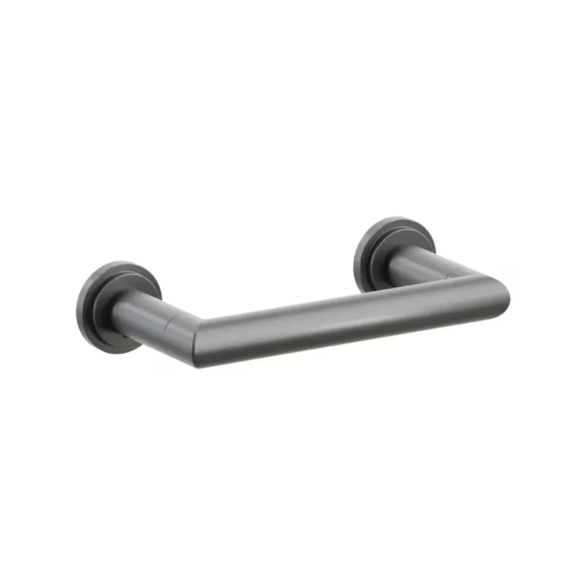 The Emtek Modern Tubular Brass Paper Holder - Pivoting Double Post with Step Disk Rosette in Oil Rubbed Bronze finish.