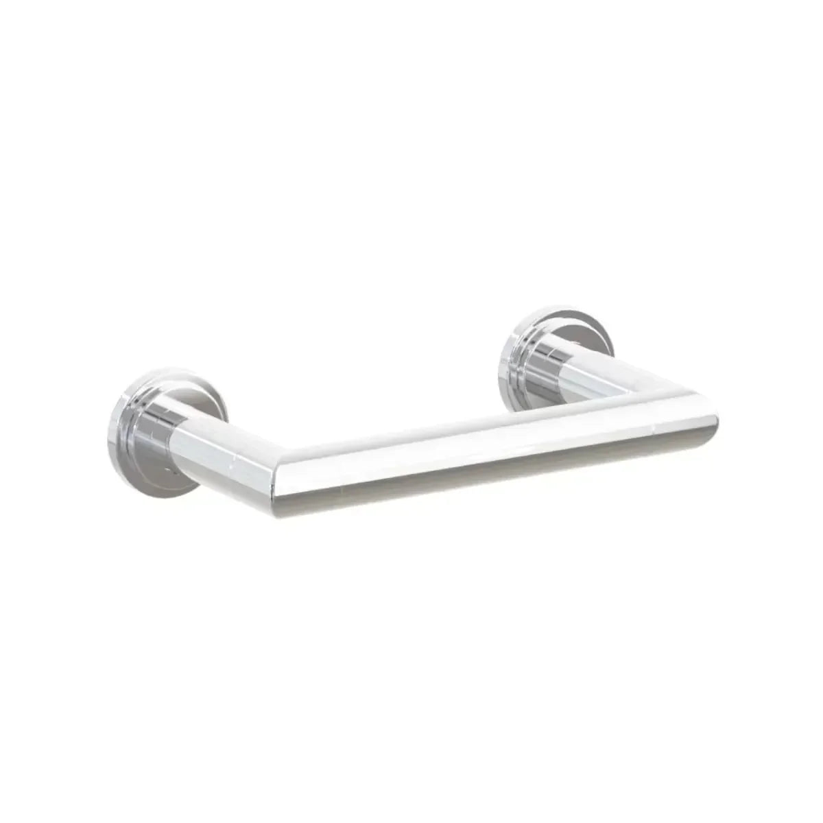 The Emtek Modern Tubular Brass Paper Holder - Pivoting Double Post with Step Disk Rosette in Polished Chrome finish.