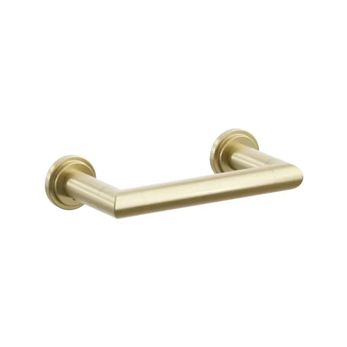 The Emtek Modern Tubular Brass Paper Holder - Pivoting Double Post with Step Disk Rosette in Satin Brass finish.