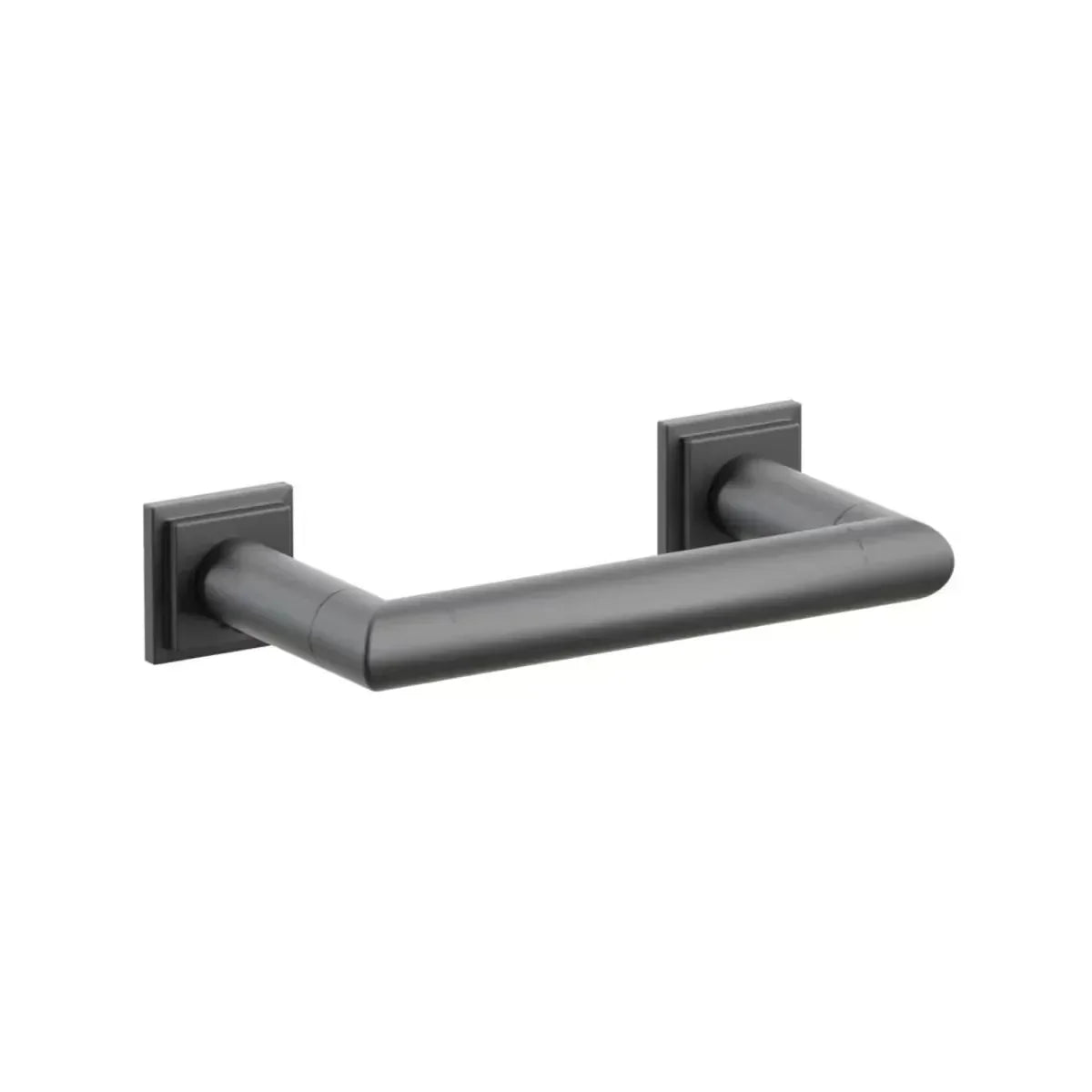 The Emtek Modern Tubular Brass Paper Holder - Pivoting Double Post with Step Square Rosette in Flat Black finish.