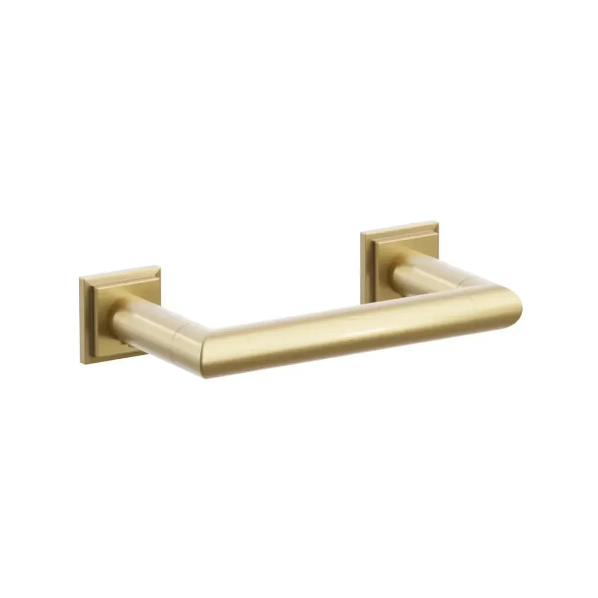 The Emtek Modern Tubular Brass Paper Holder - Pivoting Double Post with Step Square Rosette in French Antique finish.