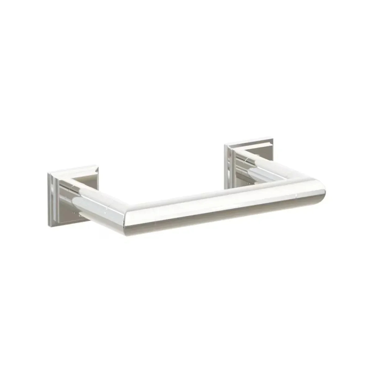 The Emtek Modern Tubular Brass Paper Holder - Pivoting Double Post with Step Square Rosette in Lifetime Polished Nickel finish.