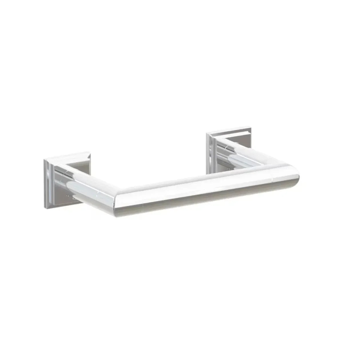 The Emtek Modern Tubular Brass Paper Holder - Pivoting Double Post with Step Square Rosette in Polished Chrome finish.