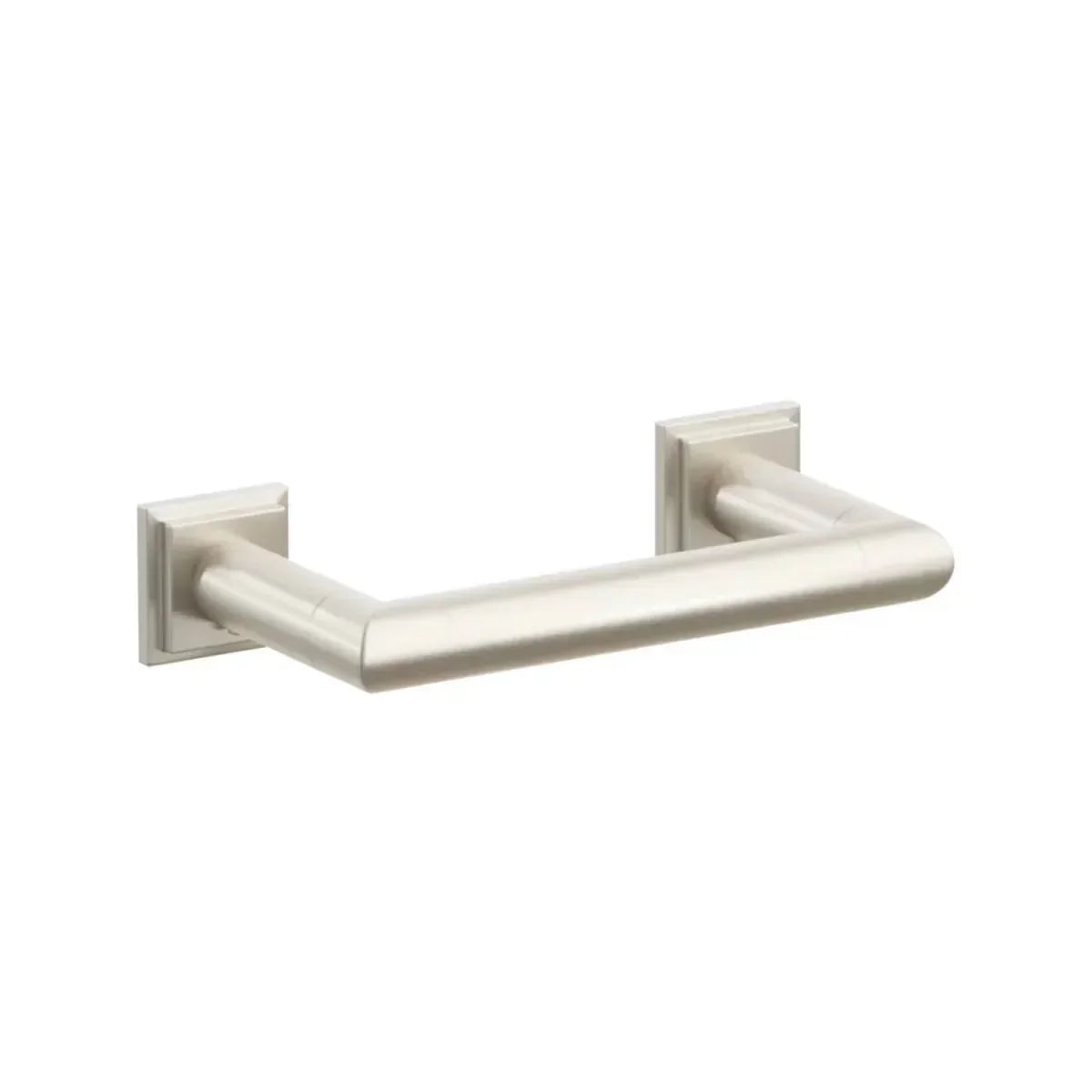 The Emtek Modern Tubular Brass Paper Holder - Pivoting Double Post with Step Square Rosette in Satin Nickel finish.