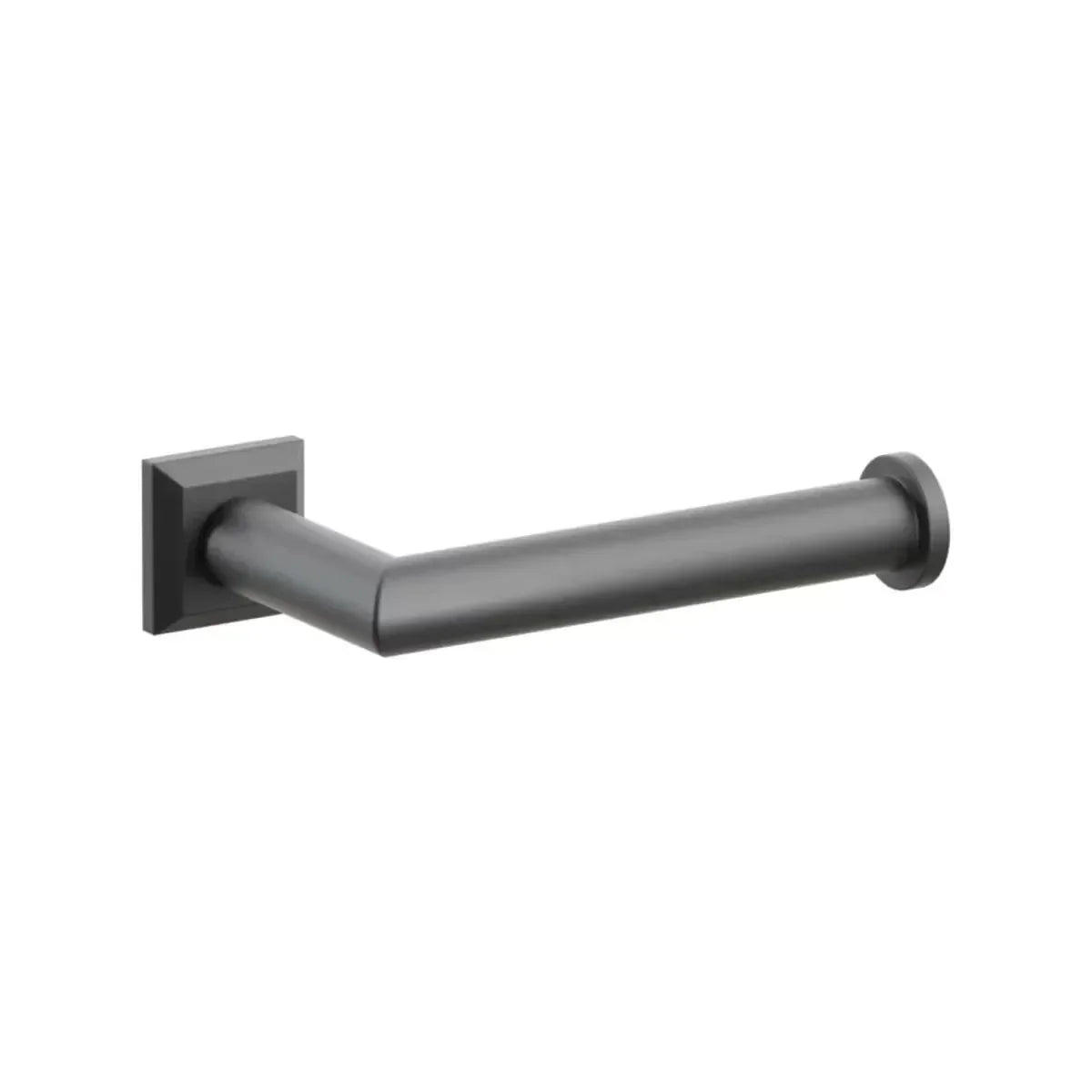 The Emtek Modern Tubular Brass Paper Holder - Single Post with Chamfered Square Rosette in Flat Black finish.