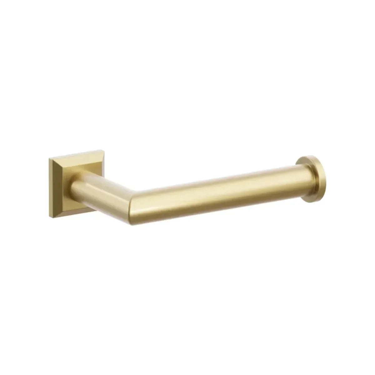 The Emtek Modern Tubular Brass Paper Holder - Single Post with Chamfered Square Rosette in French Antique finish.