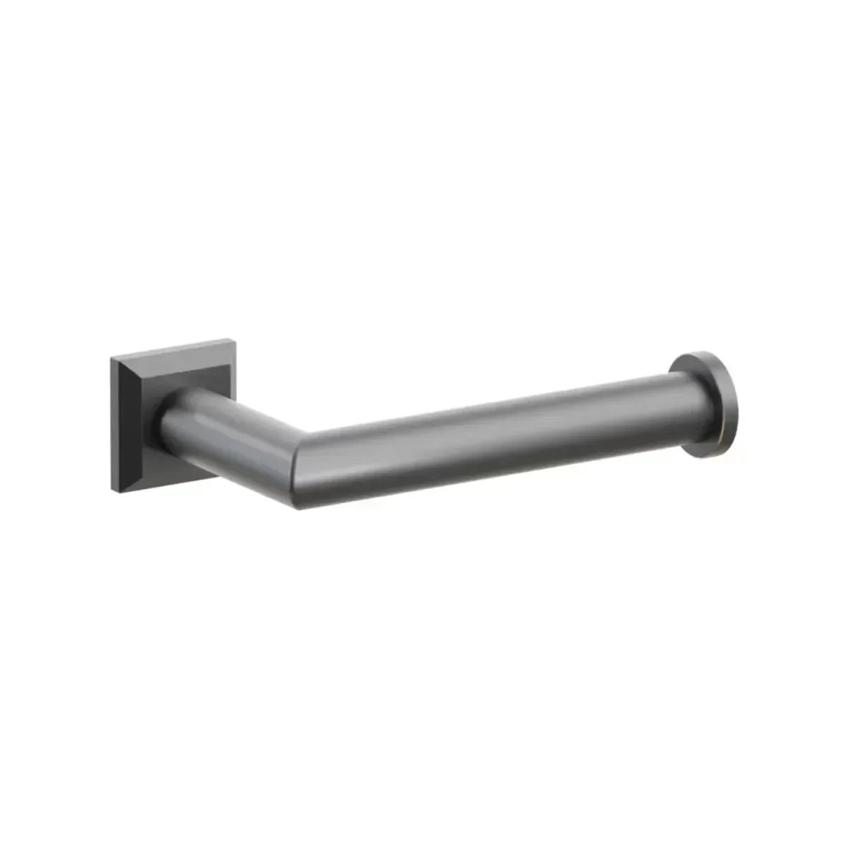 The Emtek Modern Tubular Brass Paper Holder - Single Post with Chamfered Square Rosette in Oil Rubbed Bronze finish.