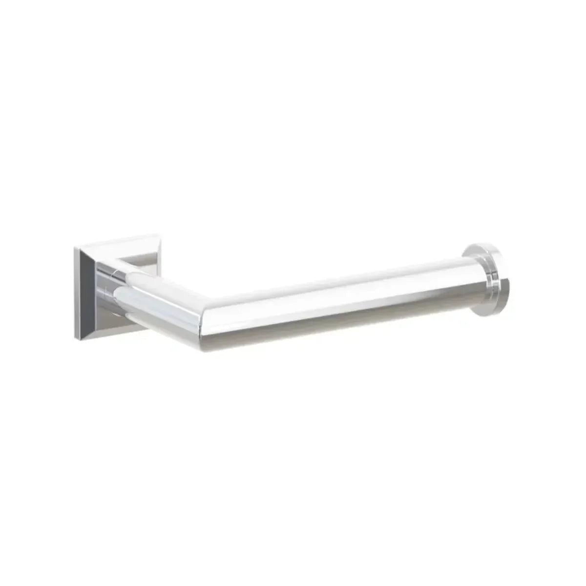 The Emtek Modern Tubular Brass Paper Holder - Single Post with Chamfered Square Rosette in Polished Chrome finish.