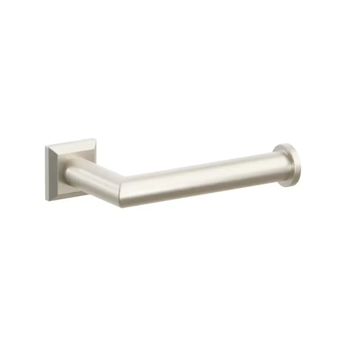 The Emtek Modern Tubular Brass Paper Holder - Single Post with Chamfered Square Rosette in Satin Nickel finish.