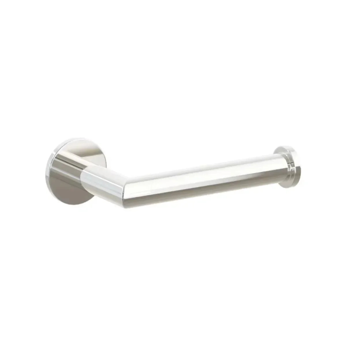 The Emtek Modern Tubular Brass Paper Holder - Single Post with Small Disc Rosette in Lifetime Polished Nickel finish.