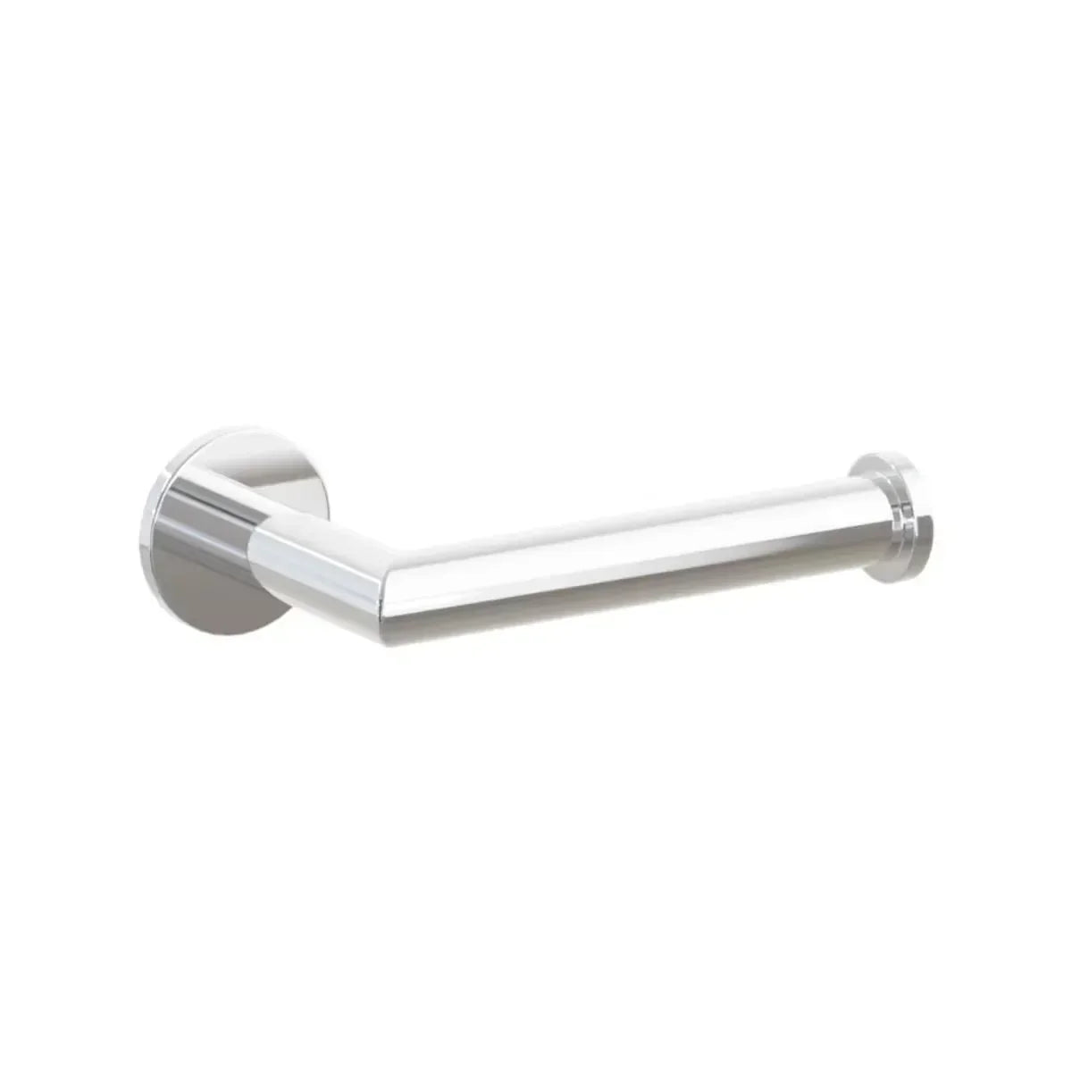 The Emtek Modern Tubular Brass Paper Holder - Single Post with Small Disc Rosette in Polished Chrome finish.