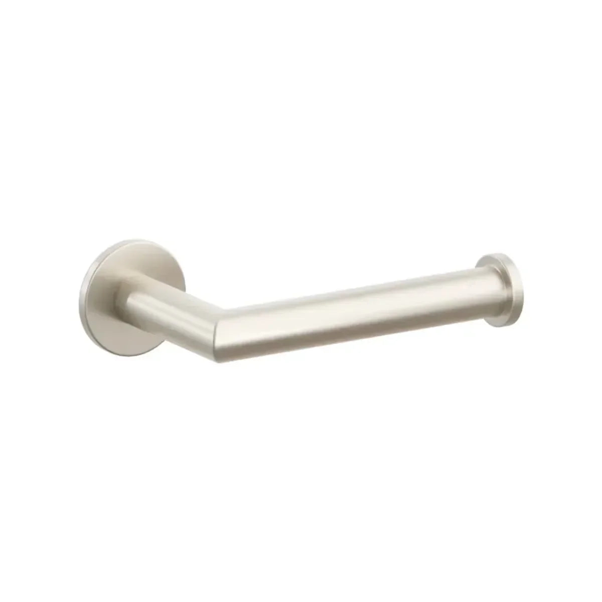 The Emtek Modern Tubular Brass Paper Holder - Single Post with Small Disc Rosette in Satin Nickel finish.