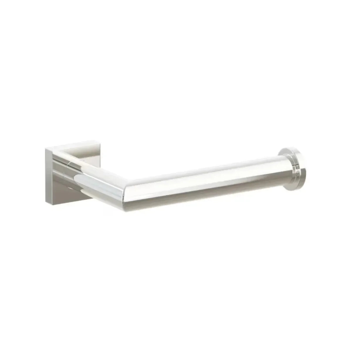 The Emtek Modern Tubular Brass Paper Holder - Single Post with Small Square Rosette in Lifetime Polished Nickel finish.