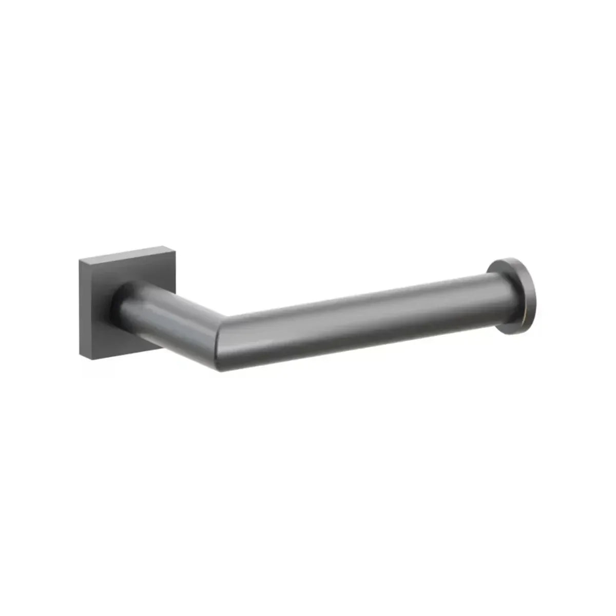 The Emtek Modern Tubular Brass Paper Holder - Single Post with Small Square Rosette in Oil Rubbed Bronze finish.