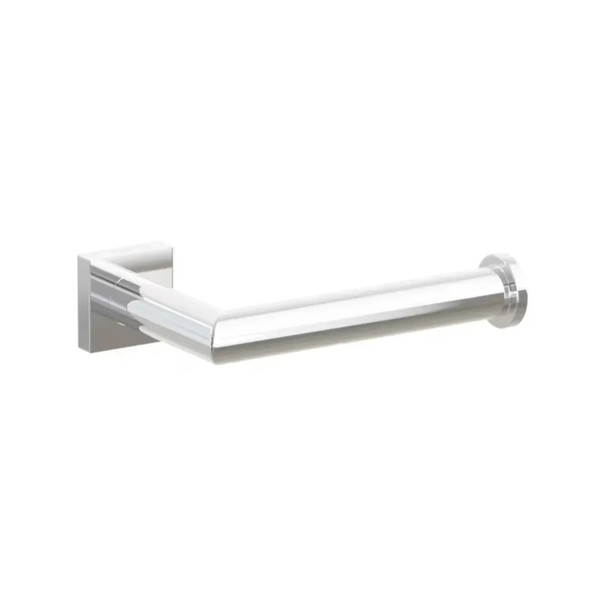 The Emtek Modern Tubular Brass Paper Holder - Single Post with Small Square Rosette in Polished Chrome finish.