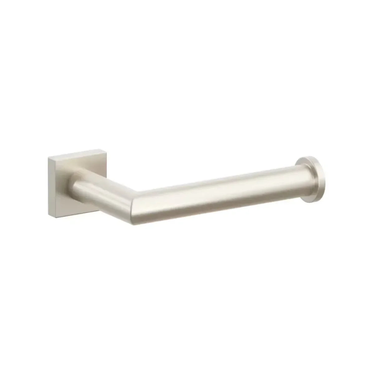The Emtek Modern Tubular Brass Paper Holder - Single Post with Small Square Rosette in Satin Nickel finish.