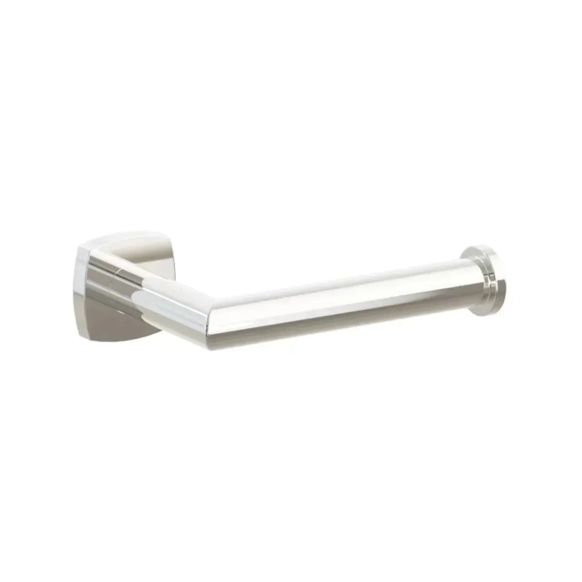 The Emtek Modern Tubular Brass Paper Holder - Single Post with Soft Square Rosette in Lifetime Polished Nickel finish.