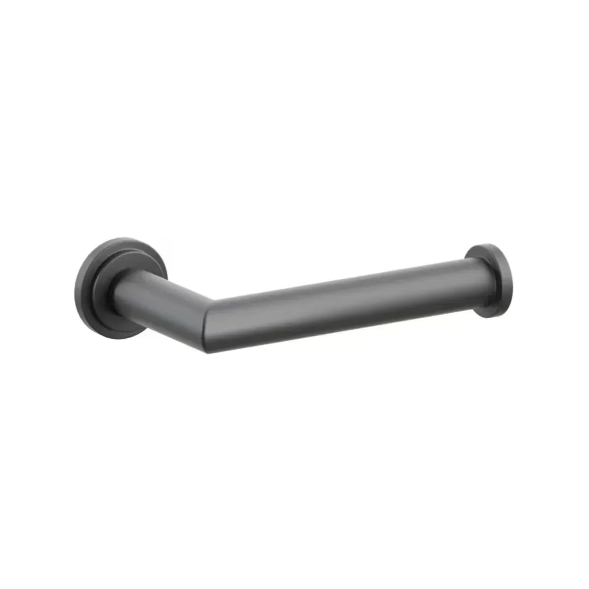 The Emtek Modern Tubular Brass Paper Holder - Single Post with Step Disk Rosette in Flat Black finish.
