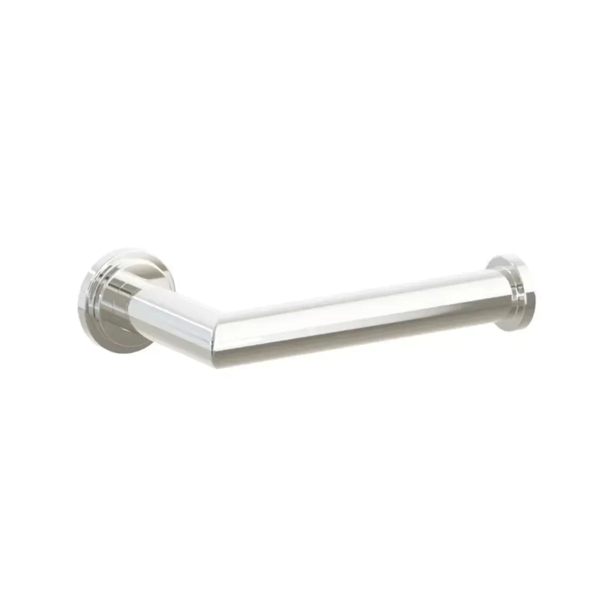The Emtek Modern Tubular Brass Paper Holder - Single Post with Step Disk Rosette in Lifetime Polished Nickel finish.