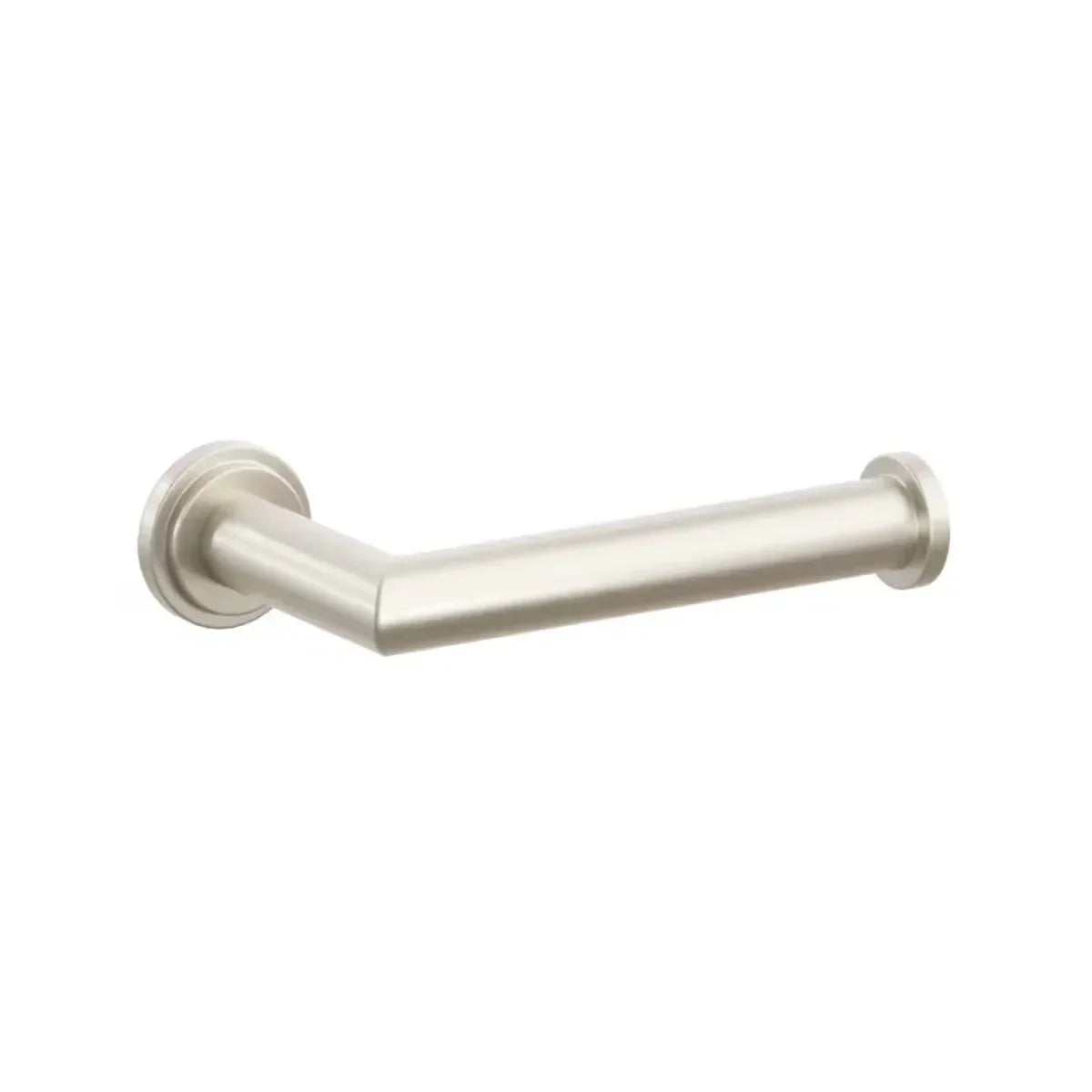The Emtek Modern Tubular Brass Paper Holder - Single Post with Step Disk Rosette in Satin Nickel finish.