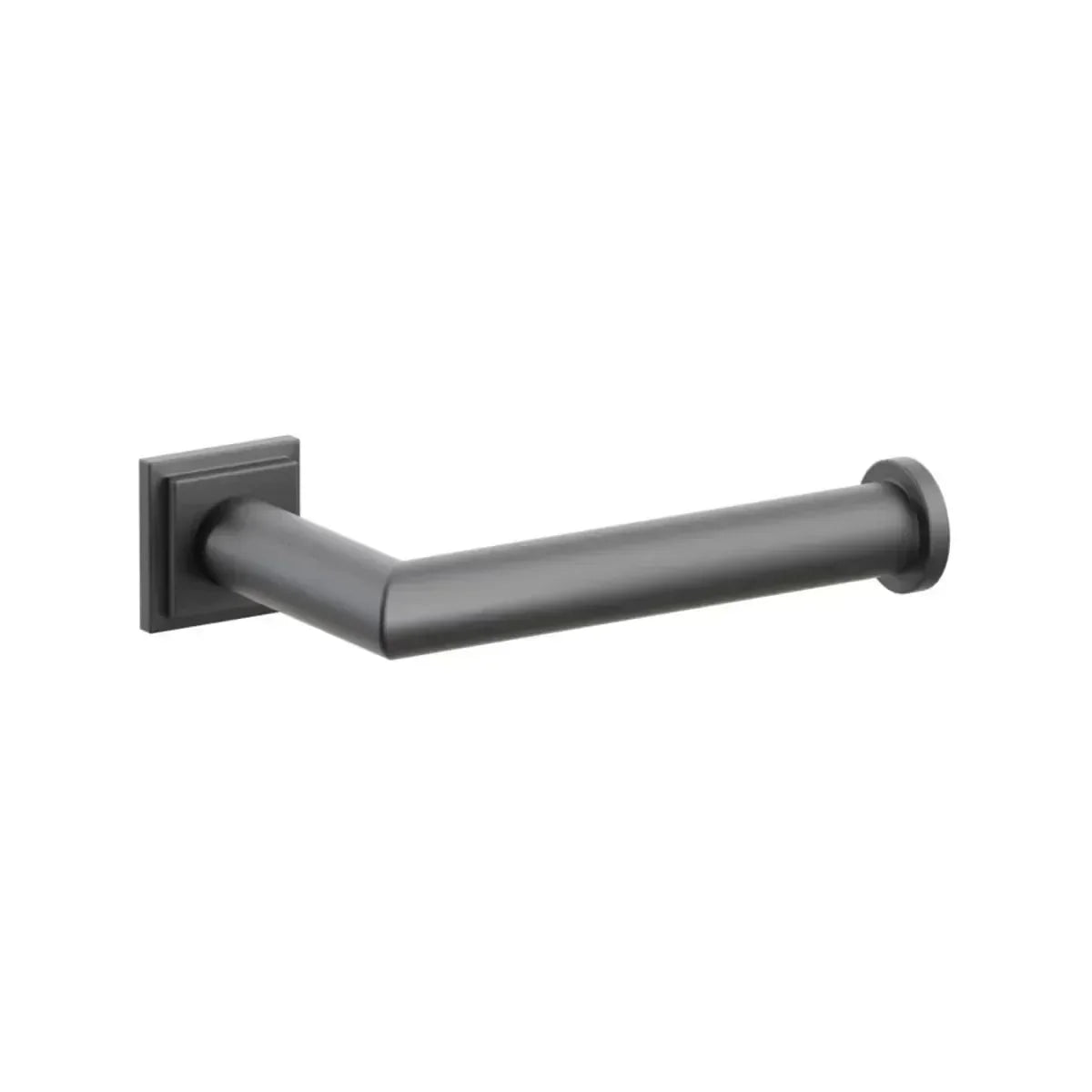 The Emtek Modern Tubular Brass Paper Holder - Single Post with Step Square Rosette in Flat Black finish.