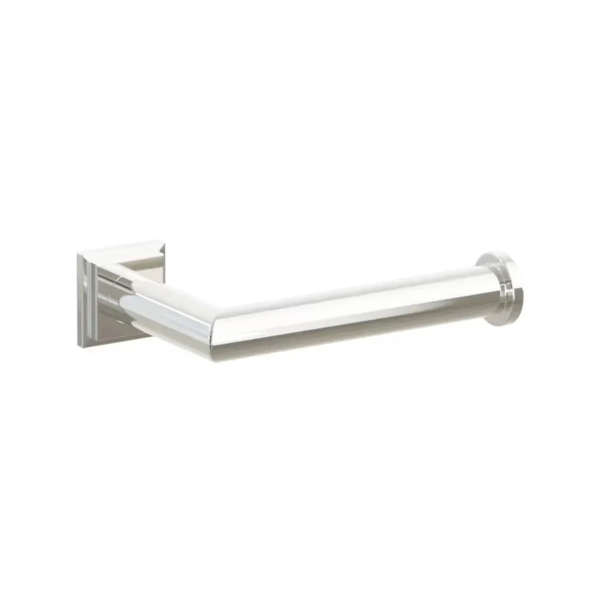The Emtek Modern Tubular Brass Paper Holder - Single Post with Step Square Rosette in Lifetime Polished Nickel finish.