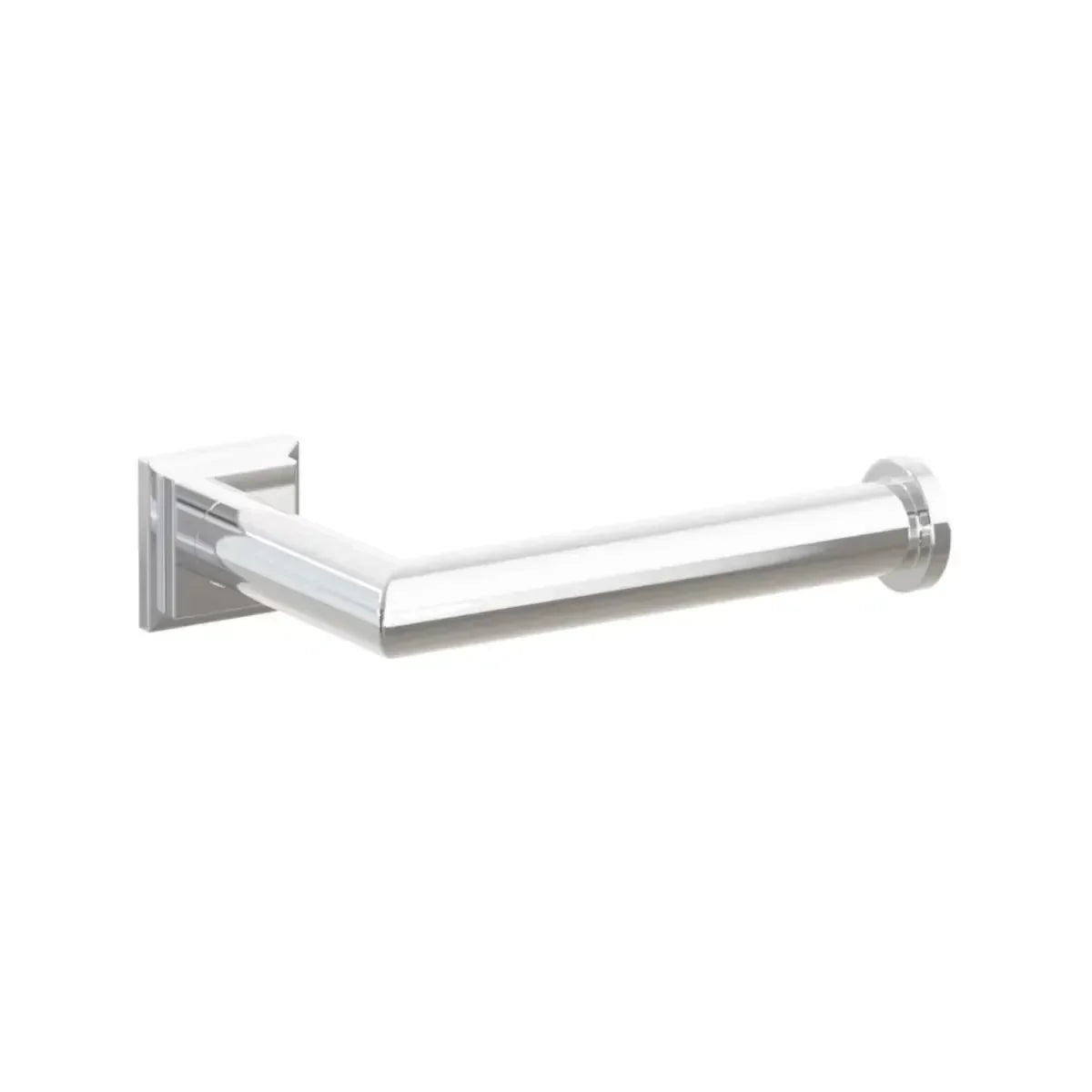 The Emtek Modern Tubular Brass Paper Holder - Single Post with Step Square Rosette in Polished Chrome finish.