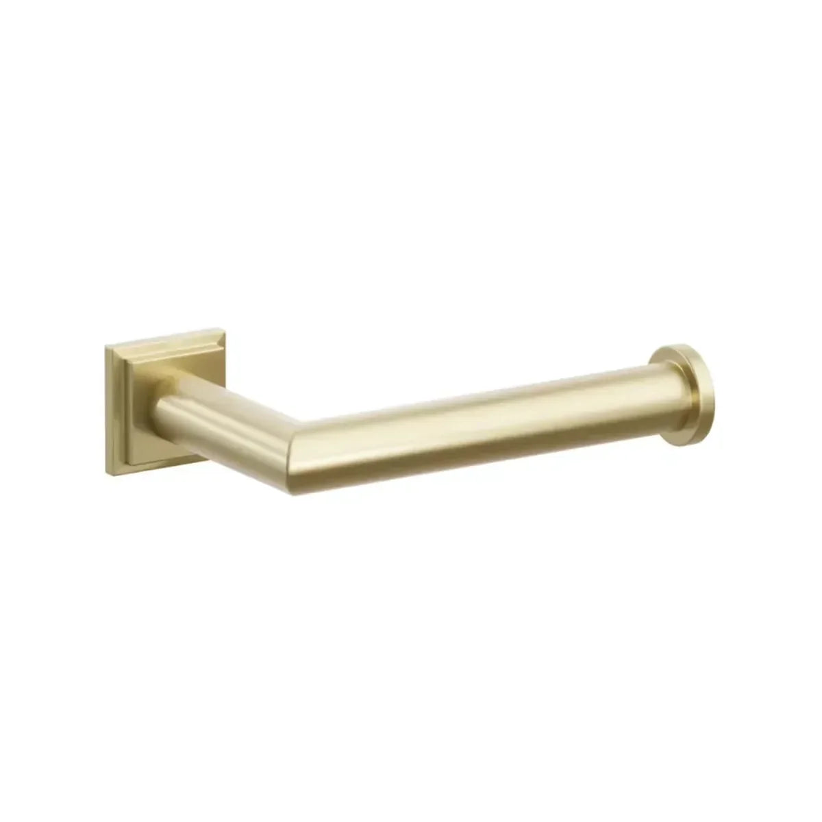 The Emtek Modern Tubular Brass Paper Holder - Single Post with Step Square Rosette in Satin Brass finish.