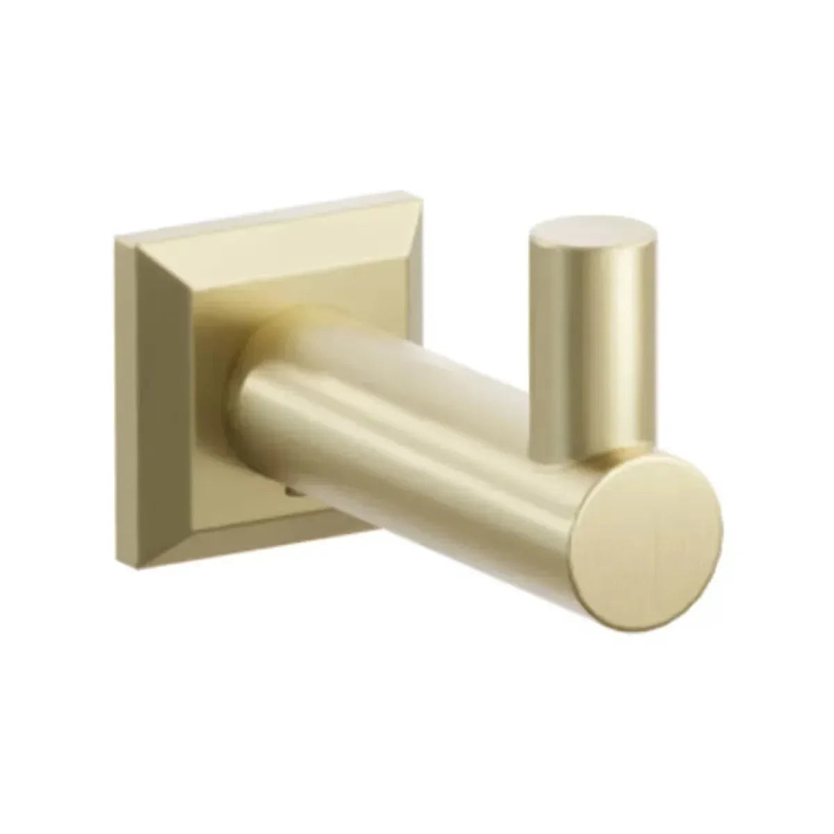 The Emtek Modern Tubular Brass Single Hook with Chamfered Square Rosette in Satin Brass finish.