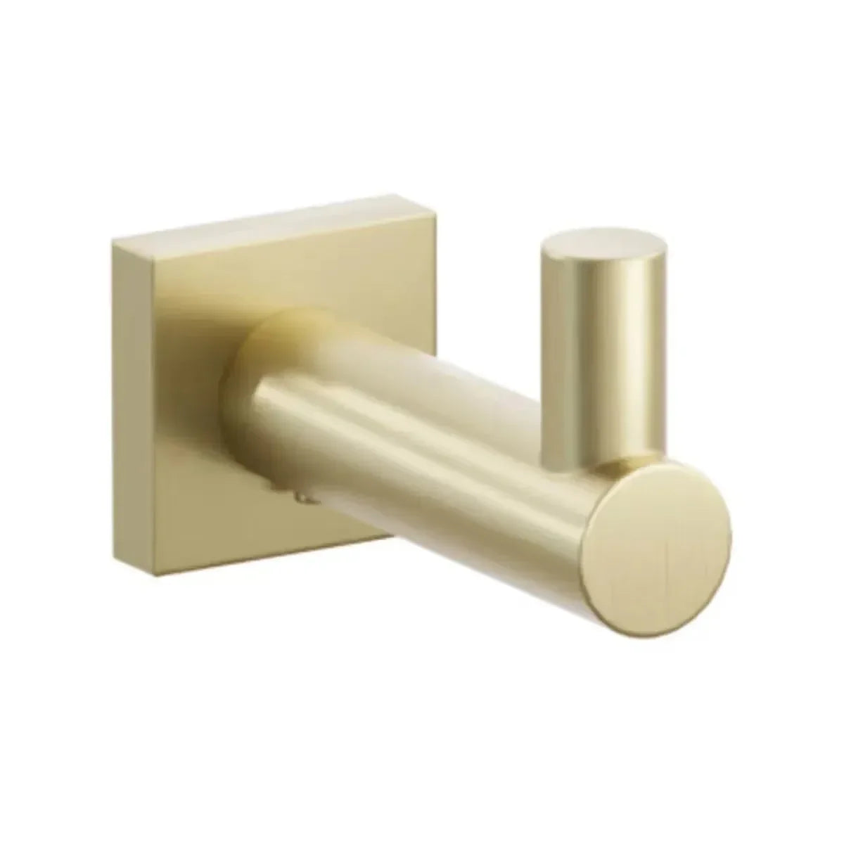 The Emtek Modern Tubular Brass Single Hook with Small Square Rosette in Satin Brass finish.