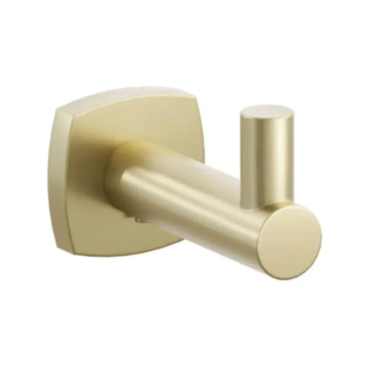 The Emtek Modern Tubular Brass Single Hook with Soft Square Rosette in Satin Brass finish.