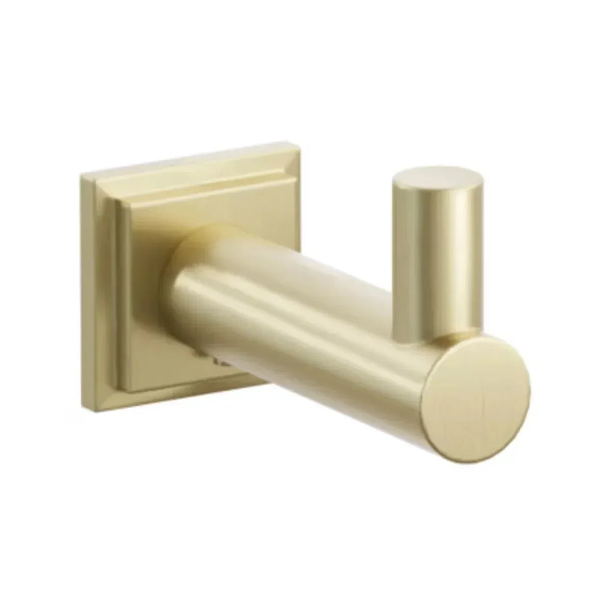 The Emtek Modern Tubular Brass Single Hook with Step Square Rosette in Satin Brass finish.