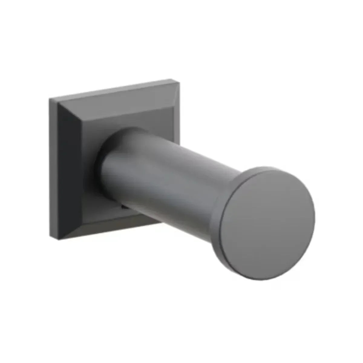 The Emtek Modern Tubular Brass Single Robe Hook with Chamfered Square Rosette in Flat Black finish.
