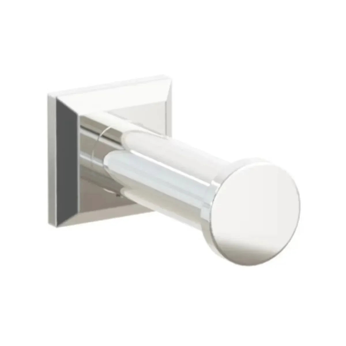 The Emtek Modern Tubular Brass Single Robe Hook with Chamfered Square Rosette in Lifetime Polished Nickel finish.