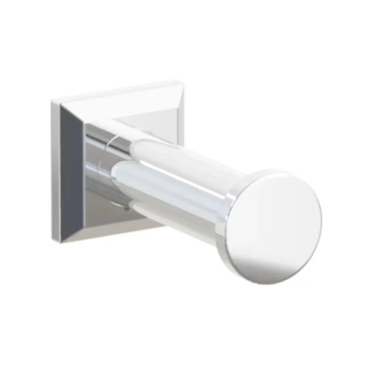 The Emtek Modern Tubular Brass Single Robe Hook with Chamfered Square Rosette in Polished Chrome finish.